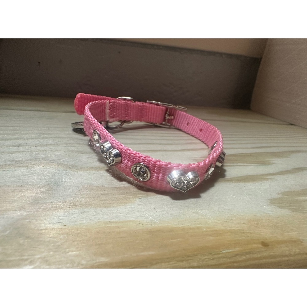 XS Pink Pet Collar Rhinestone Heart Charms Bond & Co. Adjustable Dog Cat